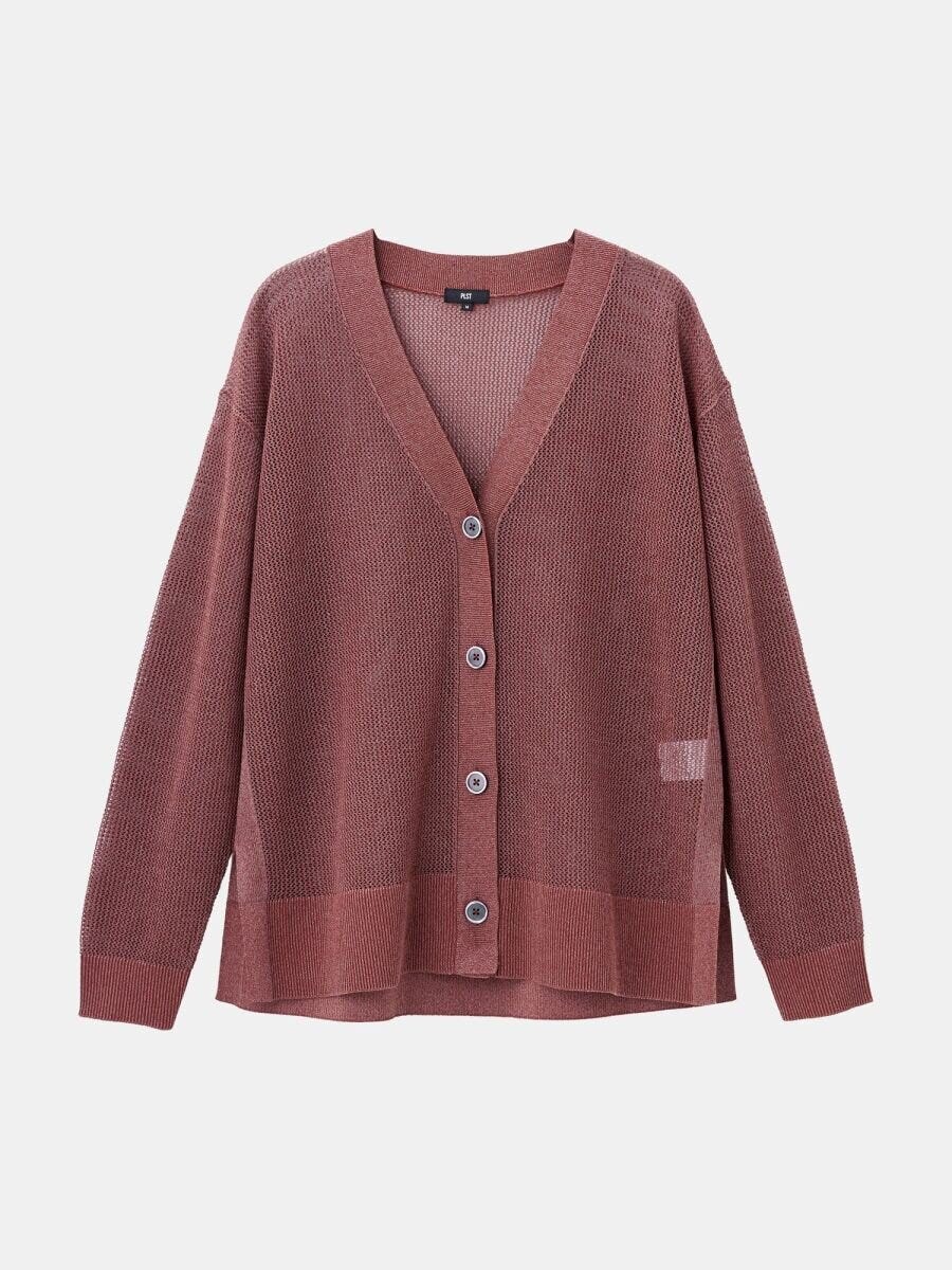 PLSTのラメメッシュカーディガン