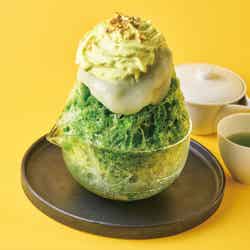 茶の庭「抹茶かき氷 ピスタチオクリーム」お茶セット1,780円、ドリンクセット1,880円(提供画像)
