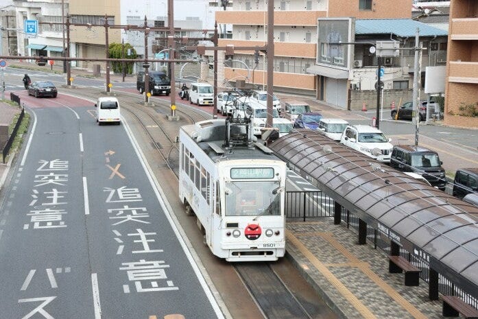 清輝橋電停は単線になっていた