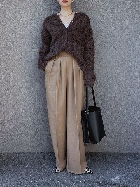ニットカーディガン コーデ ニットカーディガンコーデ1