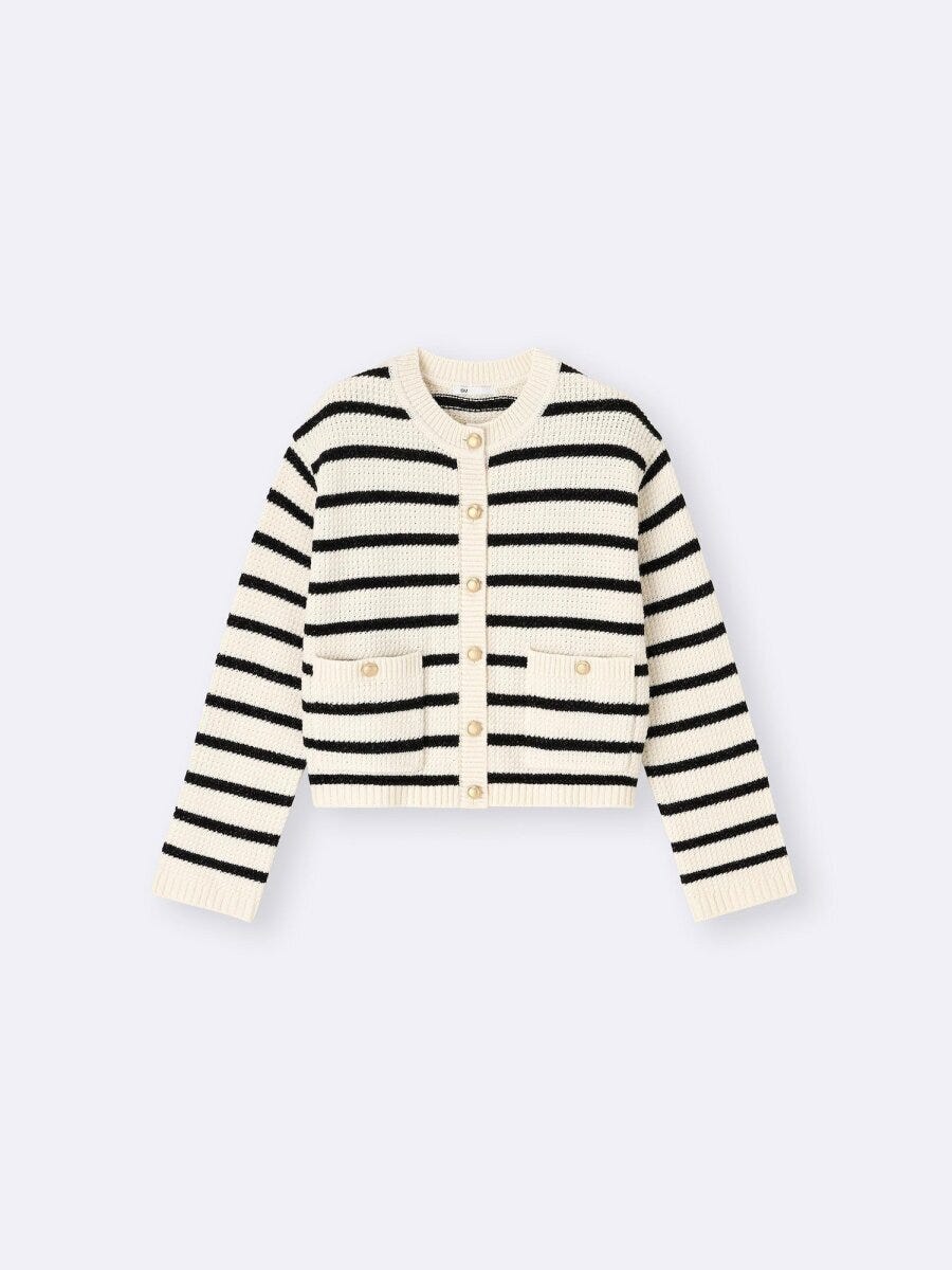 2026gu大人女性おすすめ値下げツイーディーニットボーダーカーディガン