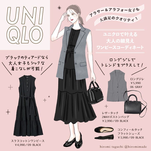 ユニクロ　コーデイラスト　ワンピース