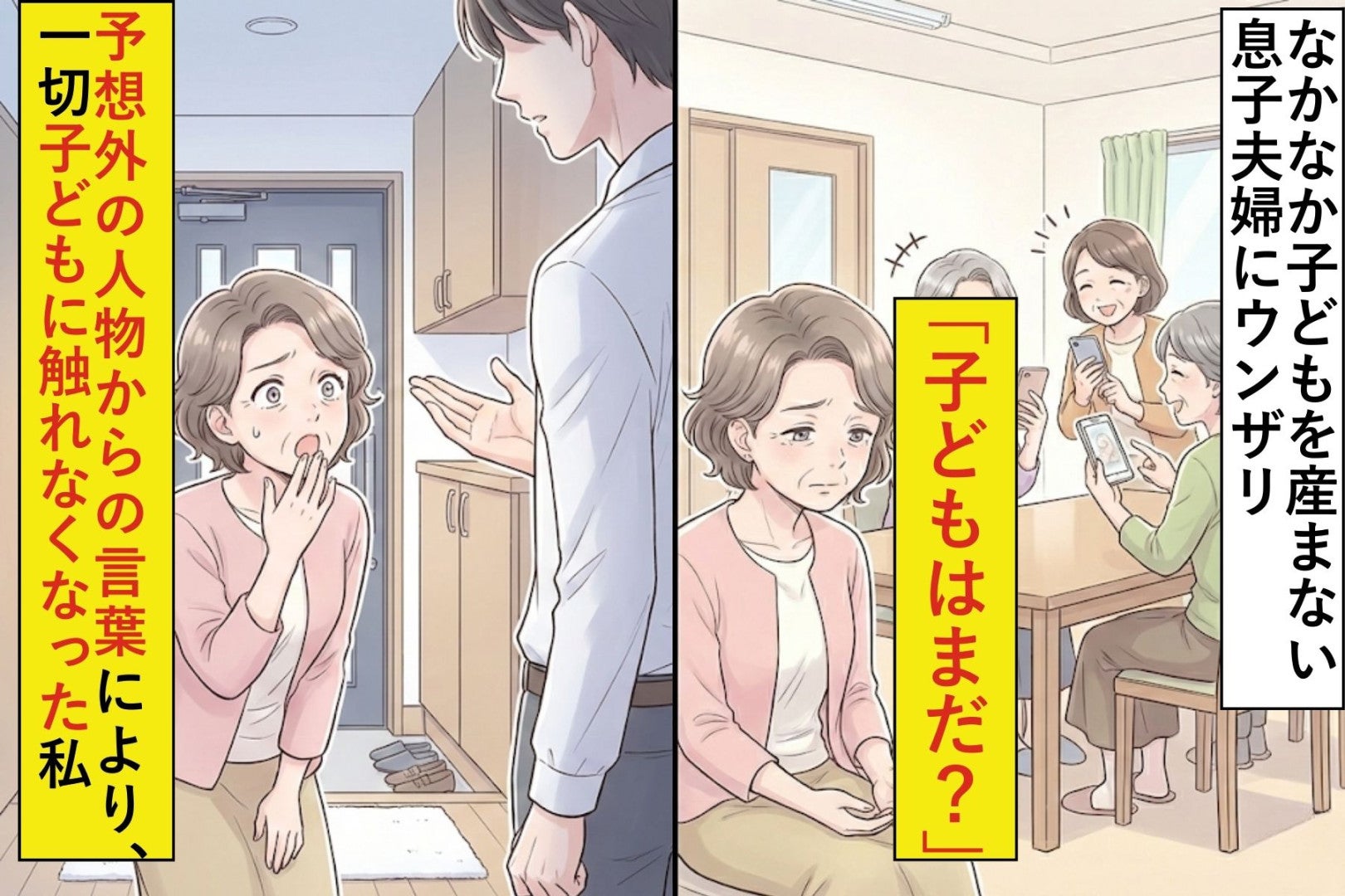 なかなか子どもを産まない息子夫婦にやきもき「子どもはまだ？」→予想外の人物からの言葉により、その後一切子どもに触れなくなった私