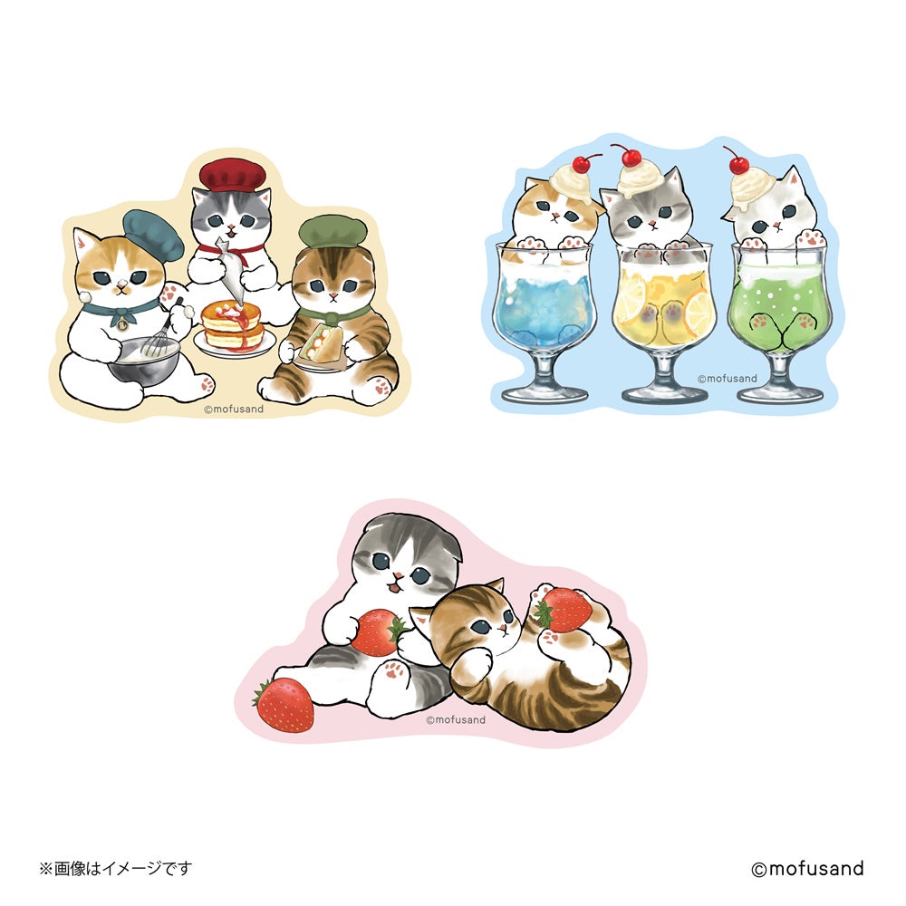 スマホに貼れるサイズのステッカー （全3種）各税込各330円（C）mofusand