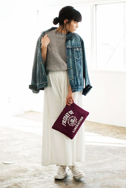 【SET】ドロップショルダーニットベスト+プリーツマキシスカート「STYLEST」7,050円(税込)/画像提供:STYLEST