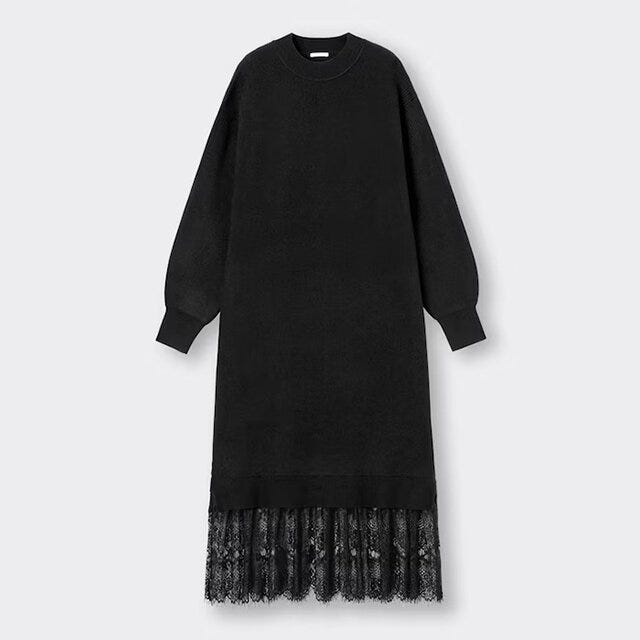 GUのレースコンビネーションニットワンピース