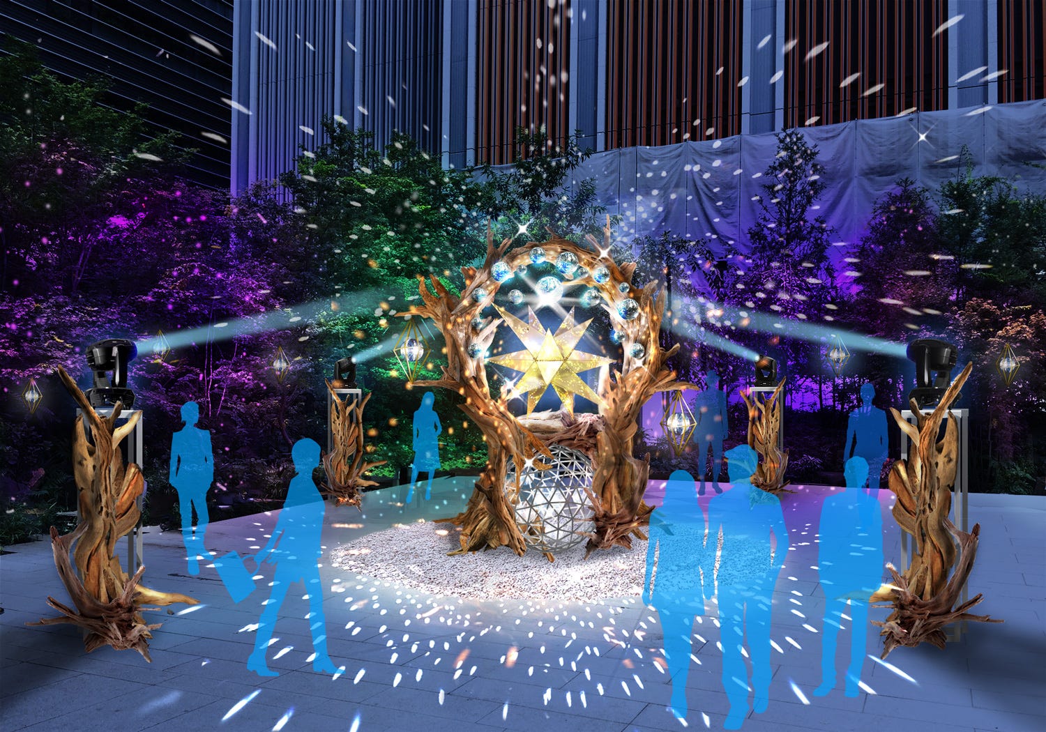 「NIHONBASHI-星降ル森」流星と光が連動するアート 星が降り注ぐロマンチックな演出も