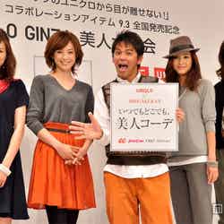 左から：安座間美優、高垣麗子、岡田圭右、絵美里、渡辺佳子