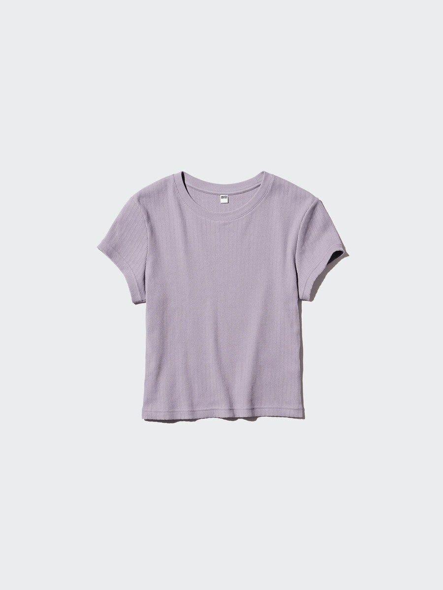 ユニクロのリブ素材パープルミニTシャツ