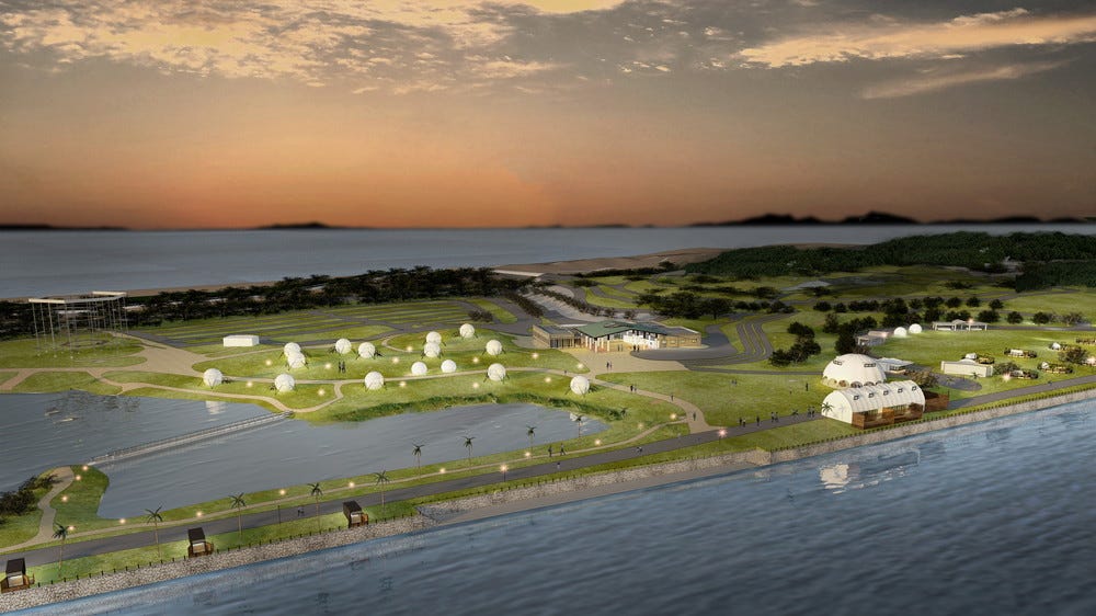 福岡に球体テントやレストラン集まる滞在型レクリエーション拠点、2022年3月開業