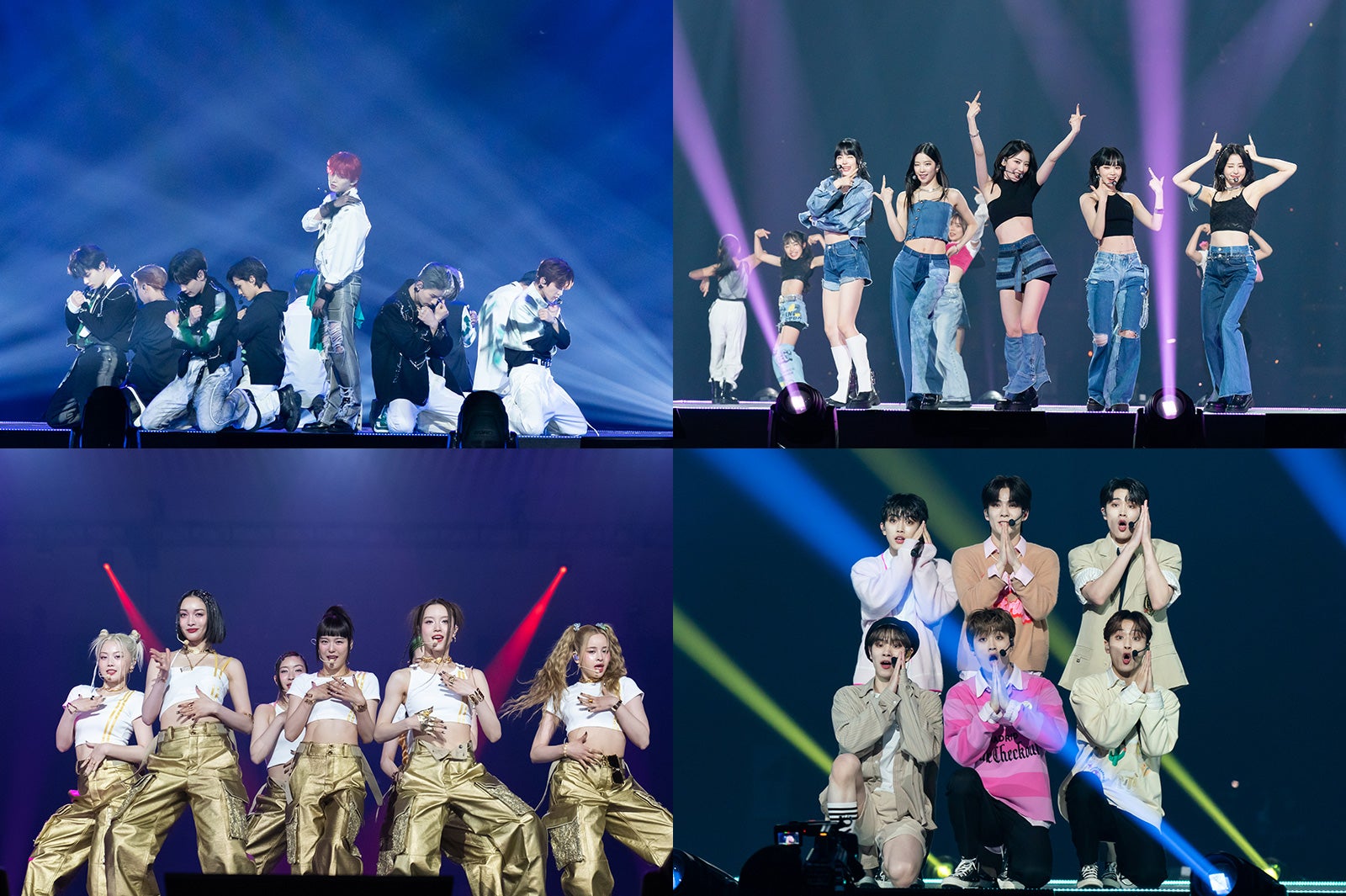 （上段左から時計回り）JO1、LE SSERAFIM、DXTEEN、XG「KCON JAPAN 2023」（C）CJ ENM Co., Ltd, All Rights Reserved