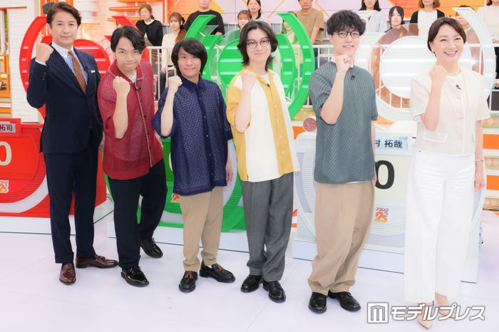 (左から)谷原章介、伊沢拓司、山本祥彰、河村拓哉、ふくらP、沢木美佳子アナ(C)モデルプレス