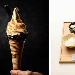 （左から）焦がしきな粉パフェ1,100円（税別）、きな粉ソフトクリーム450円（税別）、お茶漬け朝食セット　1,000円（税別）／画像提供：麦の穂