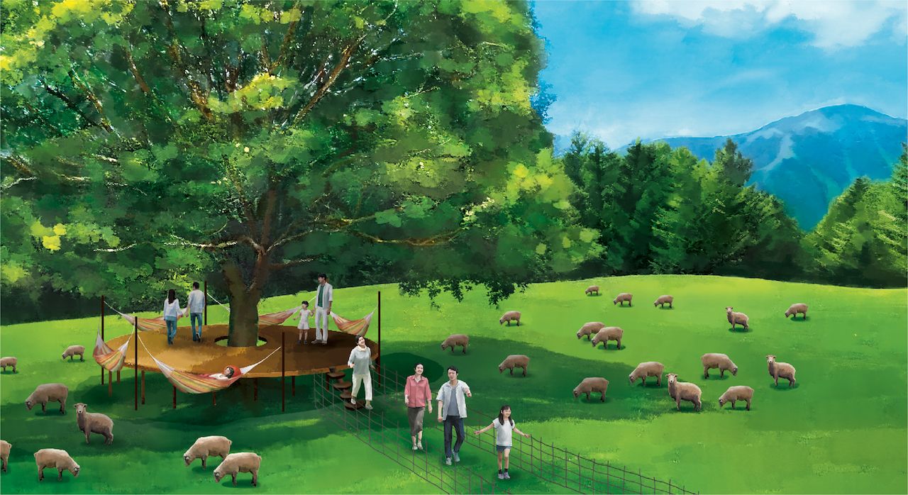 【トマム】牧場ラウンジ　羊とお昼寝ハンモック　メインイメージ／画像提供：星野リゾート