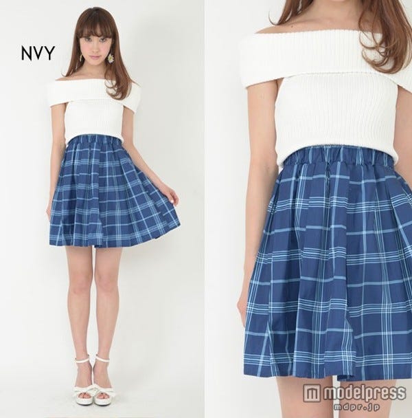 「titty&Co.」ニット×チェックコンビワンピース「DOUBLE HEART」8,532円(税込)