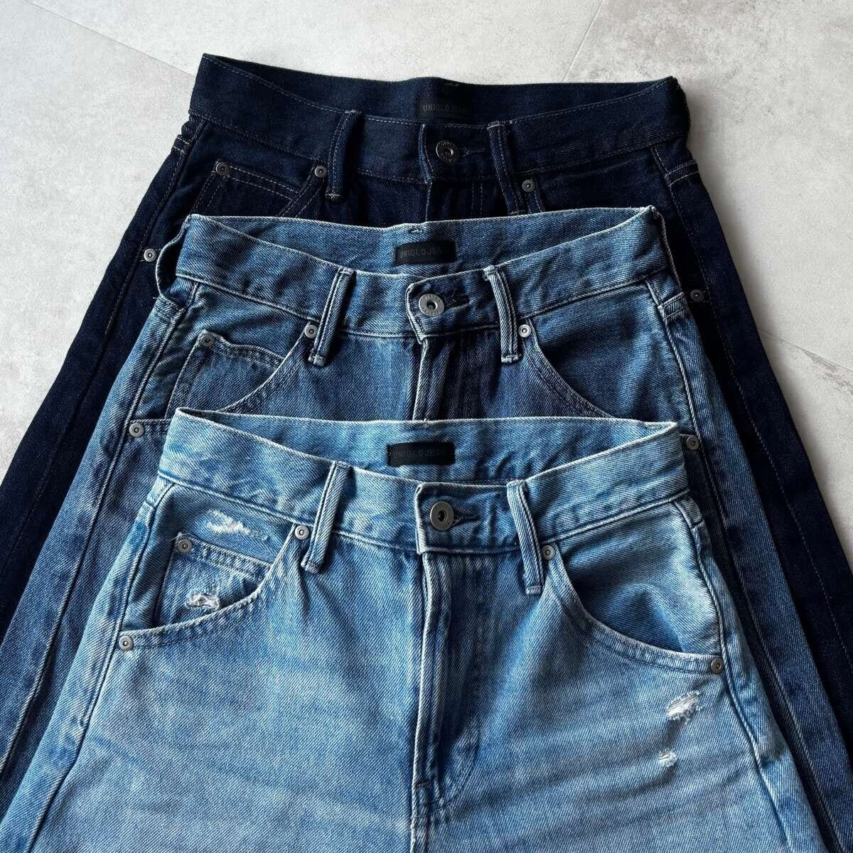 ユニクロ バギーカーブジーンズ丈短め ユニクロ バギーカーブジーンズ丈短め 3本ウエストアップ カラー比較