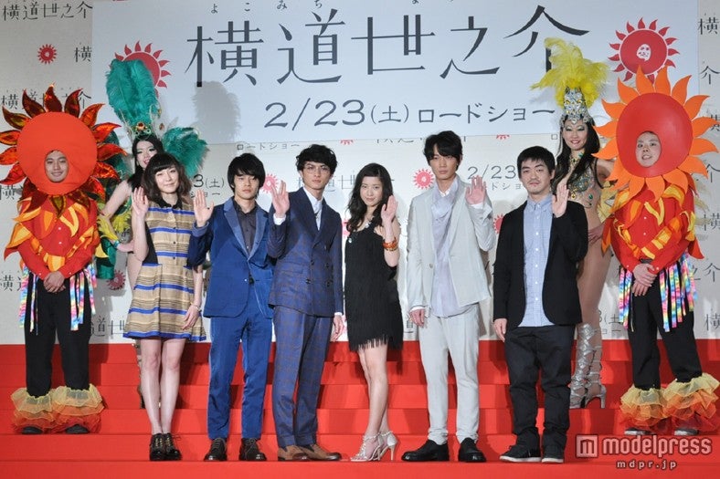 「横道世之介」上映イベント（左から：伊藤歩、池松壮亮、高良健吾、吉高由里子、綾野剛、沖田修一監督）