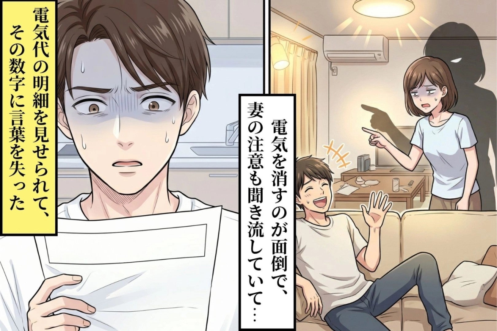 妻からの注意を「細かいこと」と聞き流していた俺。電気代の明細を見て返す言葉がなかった