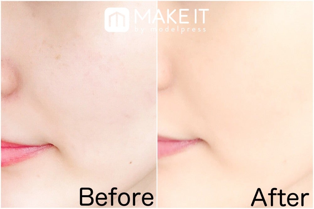 Before：素肌 After：エクセル／フェザライズオン パウダー／FO02 使用 (C)メイクイット