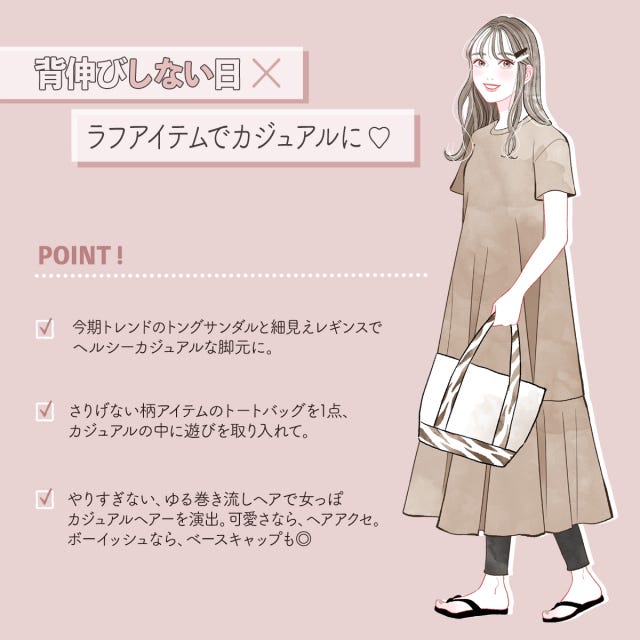 フレアヘムワンピース　GU　コーデイラスト　レイヤード