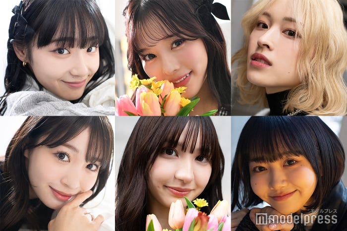 (上段左から)永井愛実、齊藤なぎさ、美月(下段左から)中川紅葉、かりん、ちせ(C)モデルプレス