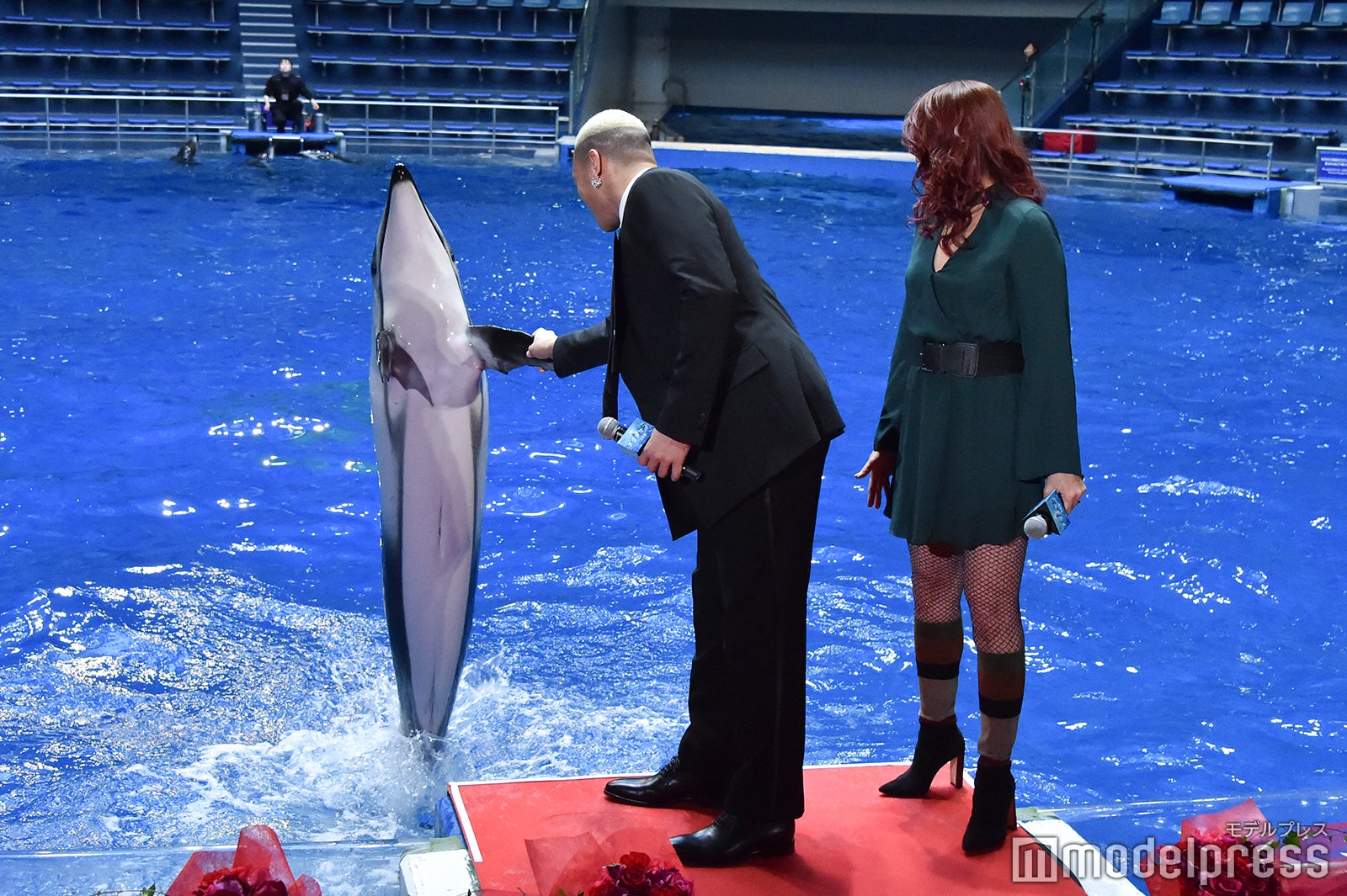関口メンディー（中央）、イルカと握手 （C）モデルプレス