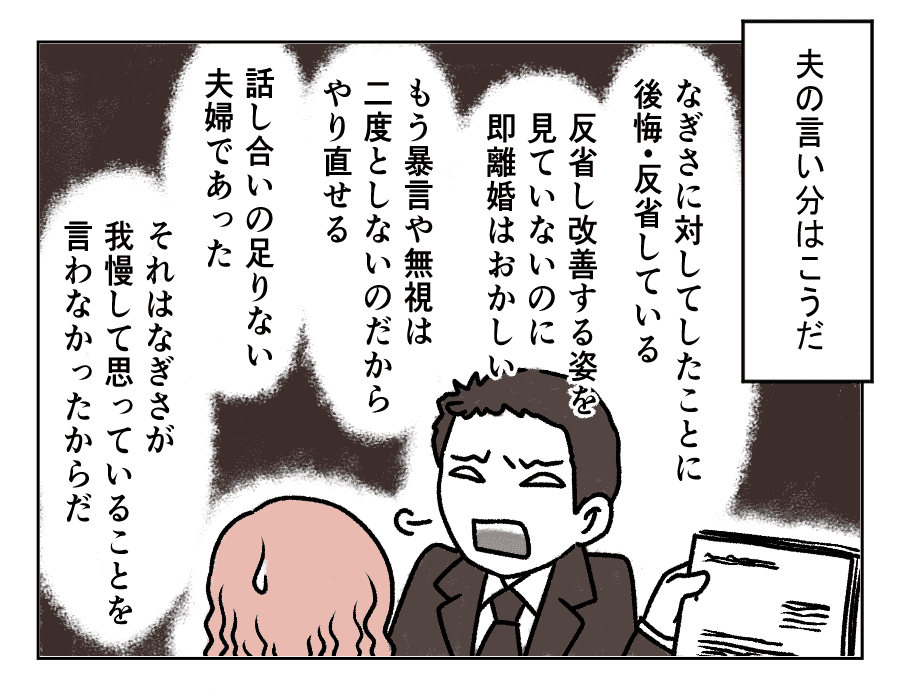 主張書面の内容は 妻は大げさ 夫の本音 モラハラ夫を捨てる日まで 30話 4コマ母道場 モデルプレス