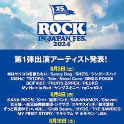 「ROCK IN JA PAN FESTIVAL 2024」出演アーティスト（提供写真）