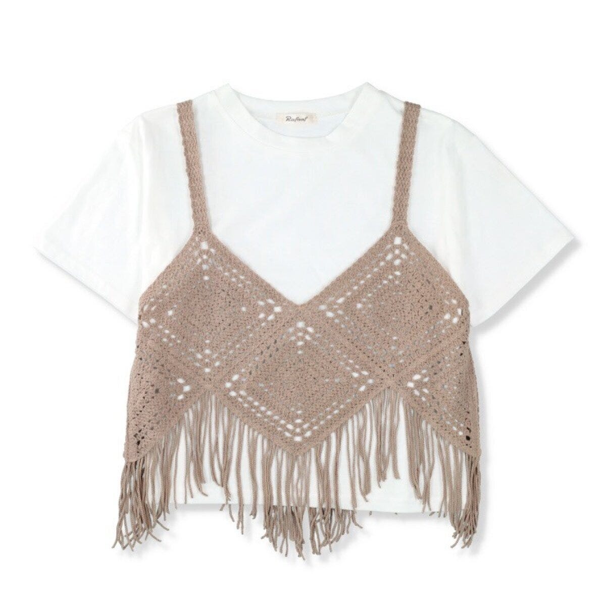 しまむらのフリンジニットビスチェ＆Tシャツセット（しまスタ）