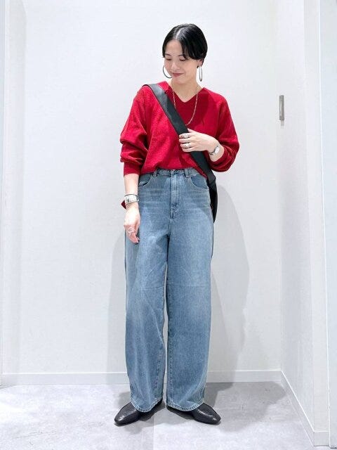 GOODデニムバギーパンツ 2024秋冬グローバルワーク女性GOODデニムバギーパンツ