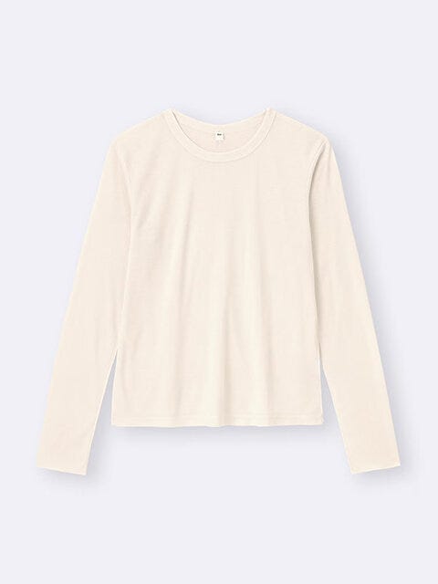 GU　ソフトシアークルーネックT（長袖）　NATURAL