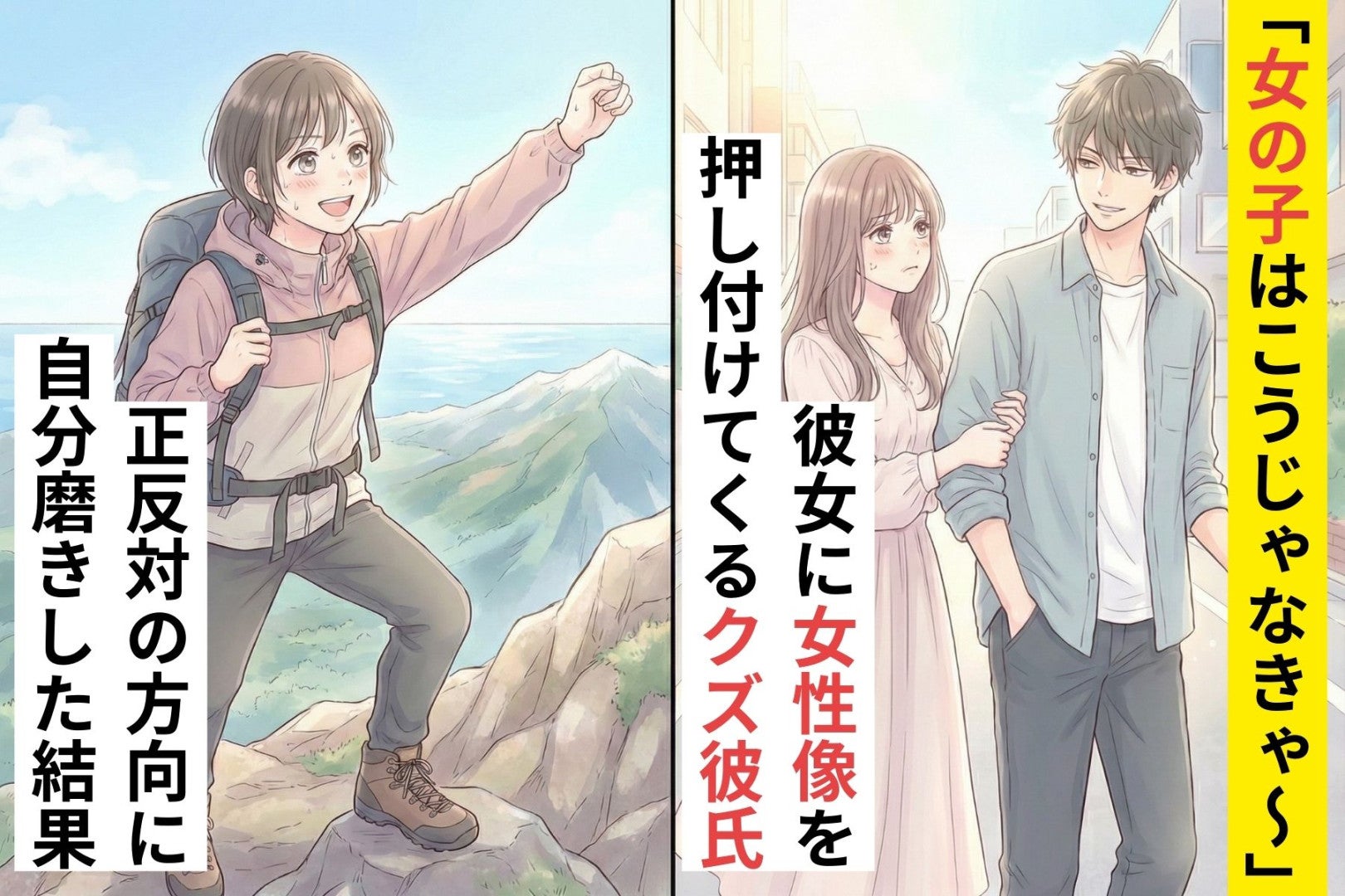 「女の子はこうじゃなきゃ～」彼女に女性像を押し付けてくるクズ彼氏→正反対の方向に自分磨きした結果