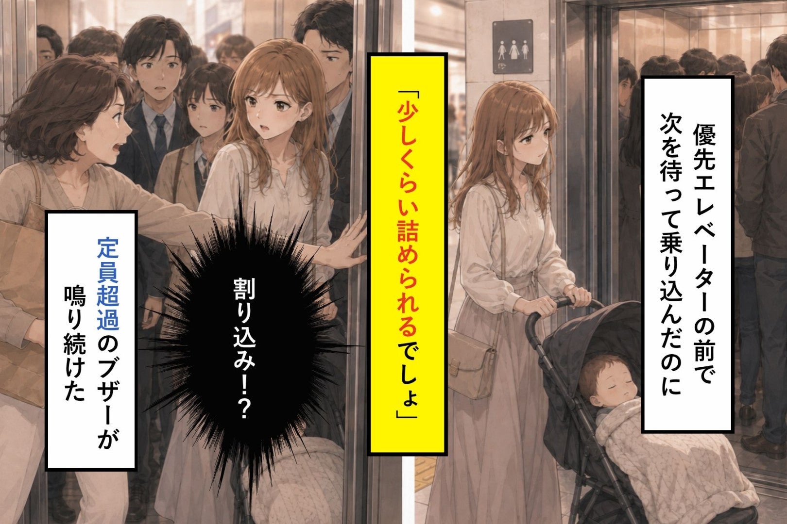 「少しくらい詰められる」優先エレベーターに割り込んだ女性と鳴り続けるブザー