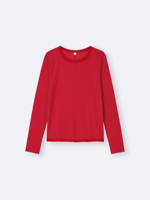 2025gu冬赤ソフトシアークルーネックT