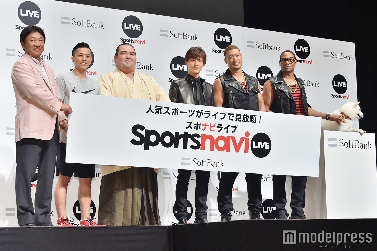 （左から）田尾安志氏、富樫勇樹選手、琴奨菊関、岩田剛典、関口メンディー、ダンテ・カーヴァー、白戸家のお父さん（C）モデルプレス