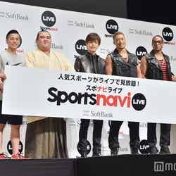 （左から）田尾安志氏、富樫勇樹選手、琴奨菊関、岩田剛典、関口メンディー、ダンテ・カーヴァー、白戸家のお父さん（C）モデルプレス