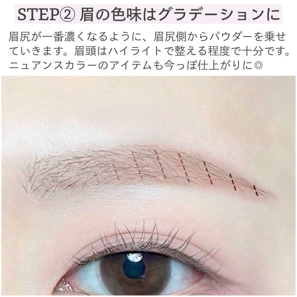 眉尻から眉頭へ薄くするアイブロウパウダーのグラデーションの塗り方