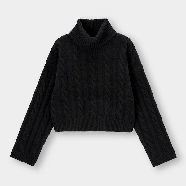 GU　黒ニット　コレ買い　注目アイテム　パフィータッチクロップドタートルネックセーター