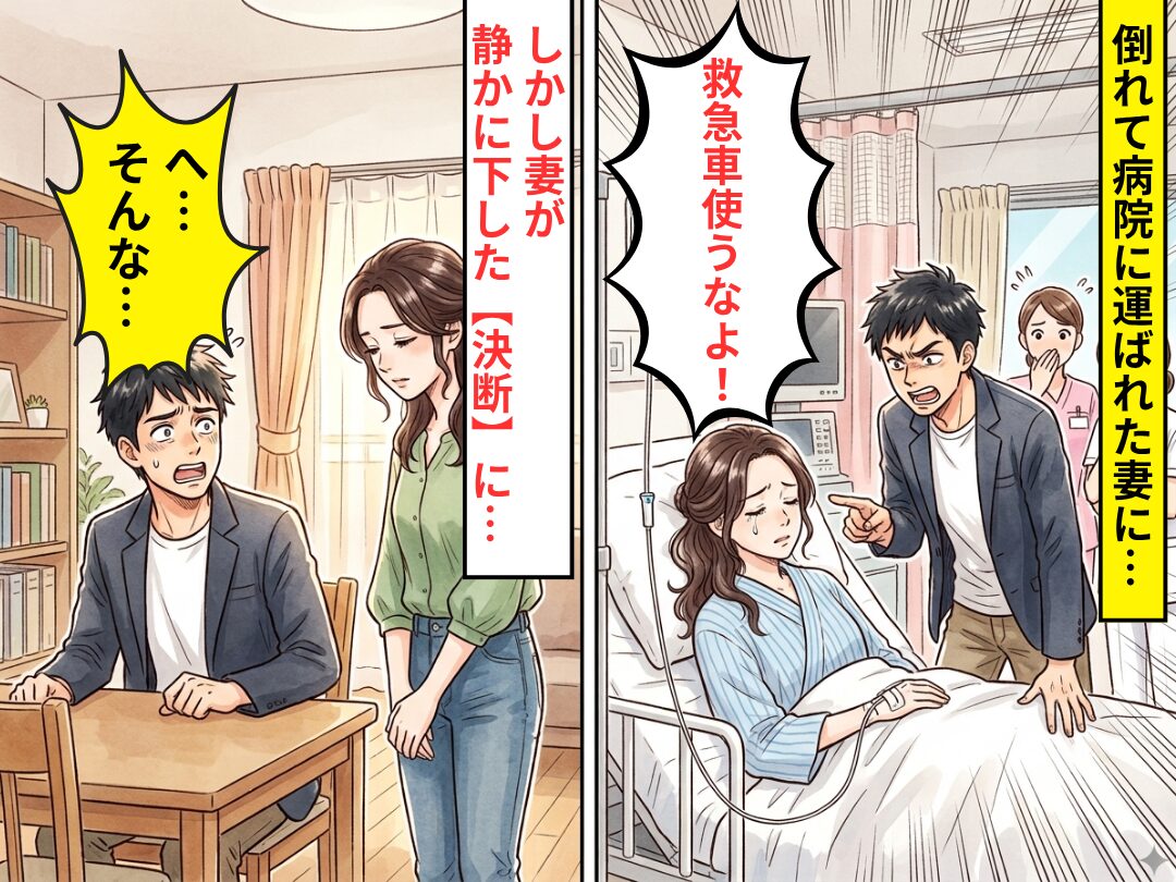 倒れて病院に運ばれた妻に…夫「救急車使うなよ！」しかし⇒妻が静かに下した【決断】に、夫「へ…そんな…」