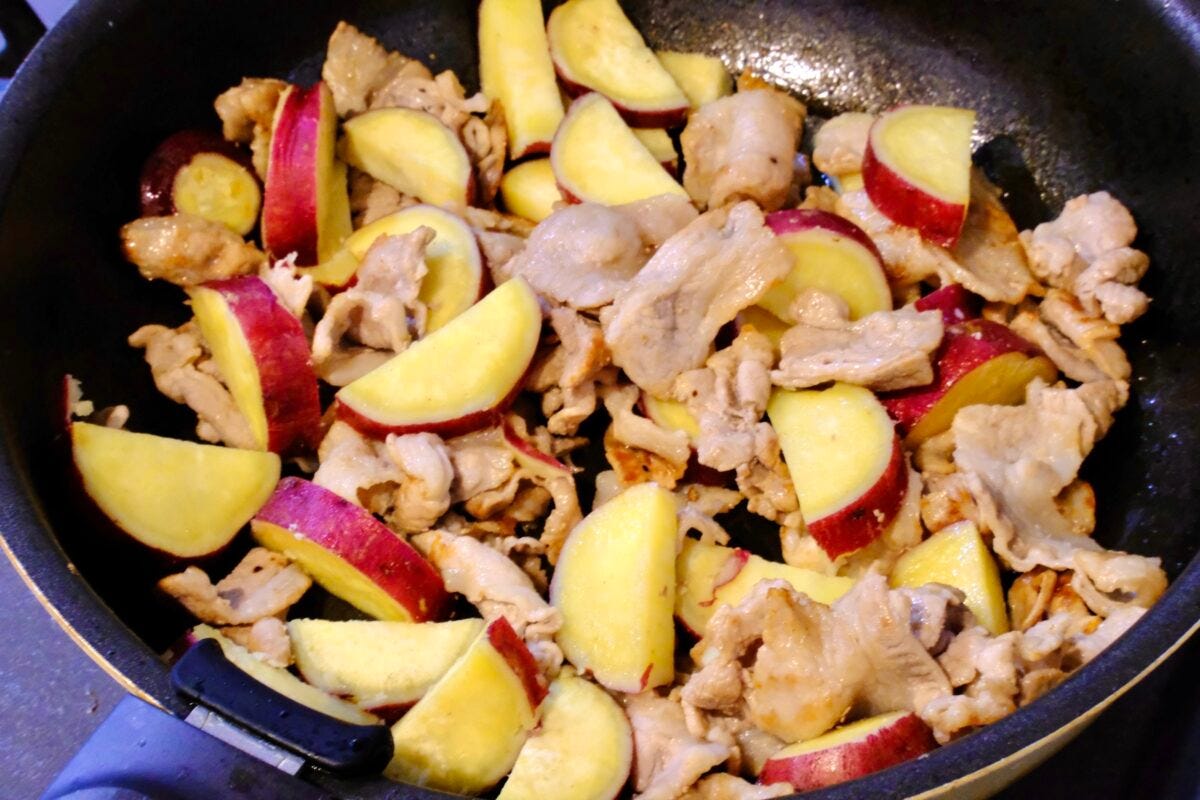 北斗晶 さつまいもと豚バラの炒め物