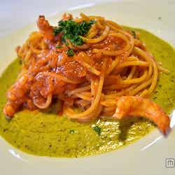 「Spaghetti with shrimps in tomato sauce on pistachio pesto」17，600ウォン