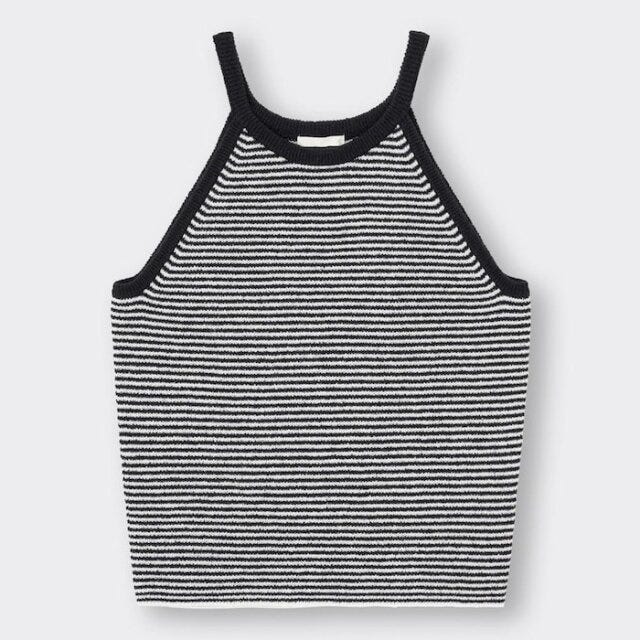 GU　ショート丈トップス　韓国ストリート　スタイルアップ　EccO　イラスト　ホルターネックセーター