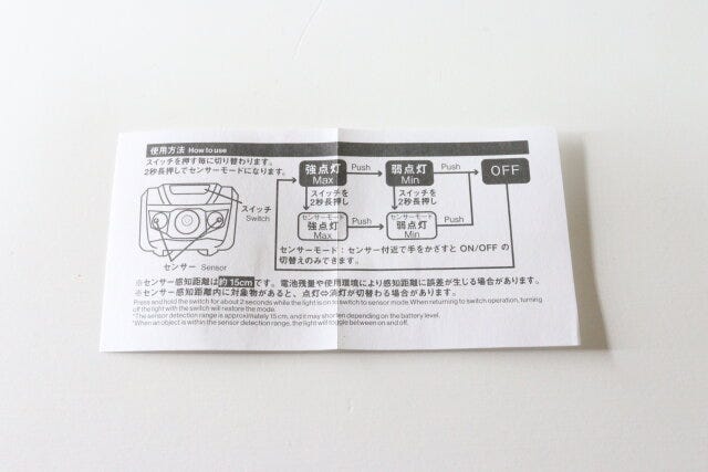 モーションセンサー付ヘッドライト　説明書