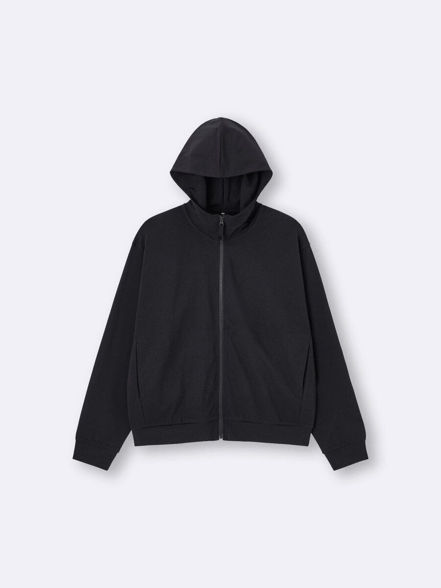 黒のフード付きフルジップパーカー