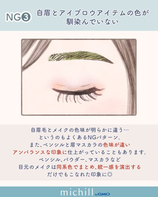 絶対にやめたほうがいい 眉毛の描き方 垢抜けメイク 城乃いろ イラスト 自眉とアイブロウアイテムの色が馴染んでいない