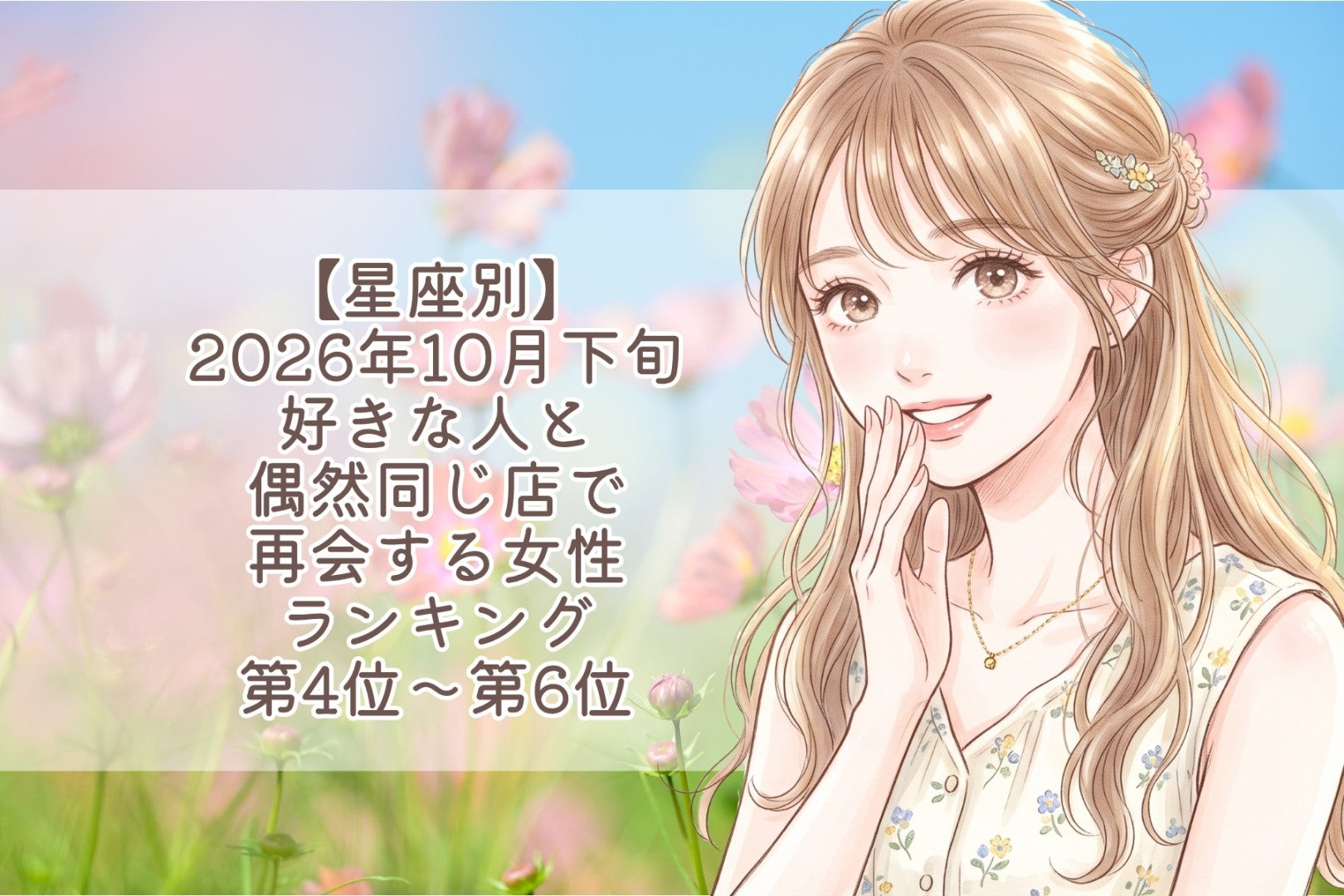 【星座別】2026年10月下旬、好きな人と、偶然同じ店で再会する女性ランキング＜第４位～第６位＞