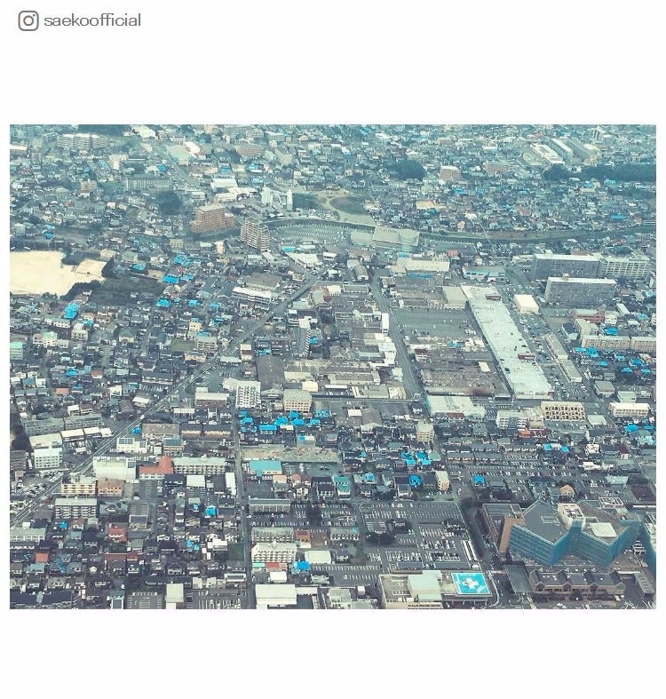 飛行機から撮影したという被災地の状況／紗栄子Instagramより