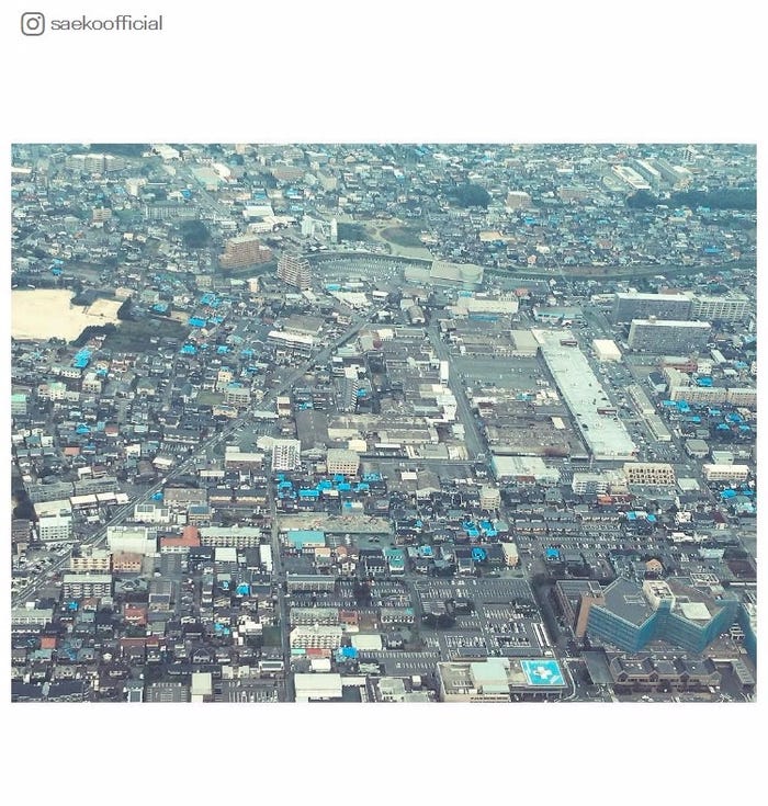 飛行機から撮影したという被災地の状況/紗栄子Instagramより