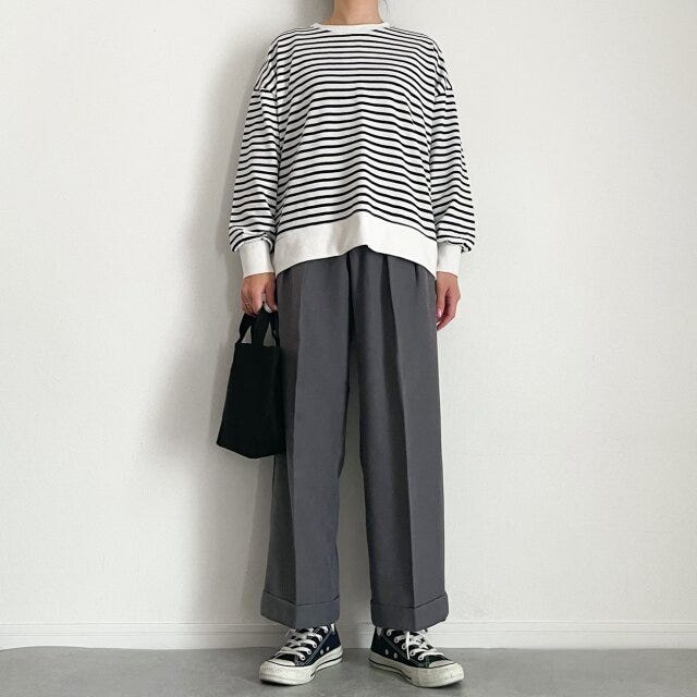 ボーダートップス　NG　コーデ　ワイドパンツ