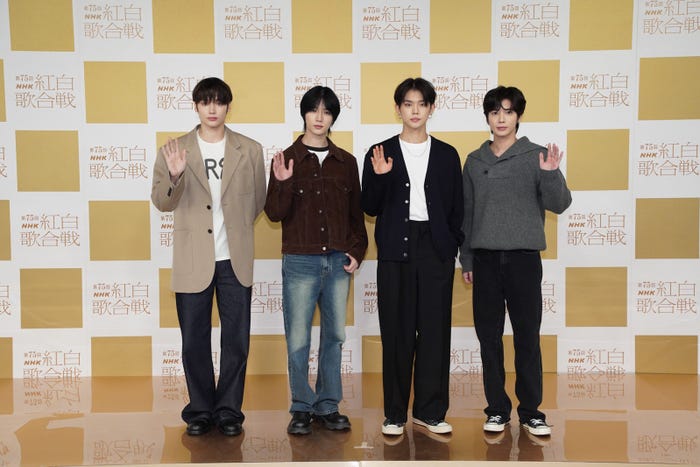 TOMORROW X TOGETHER/(左から)ヒュニンカイ(HUENINGKAI)、ボムギュ(BEOMGYU)、ヨンジュン(YEONJUN)、テヒョン(TAEHYUN)※スビン(SOOBIN)は欠席(提供写真)
